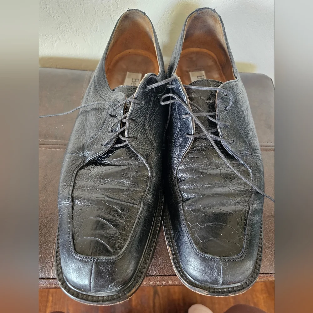Belvedere Florence All Black Exotic‎ Leather Crocodile Oxford Shoes Sz 11.5M